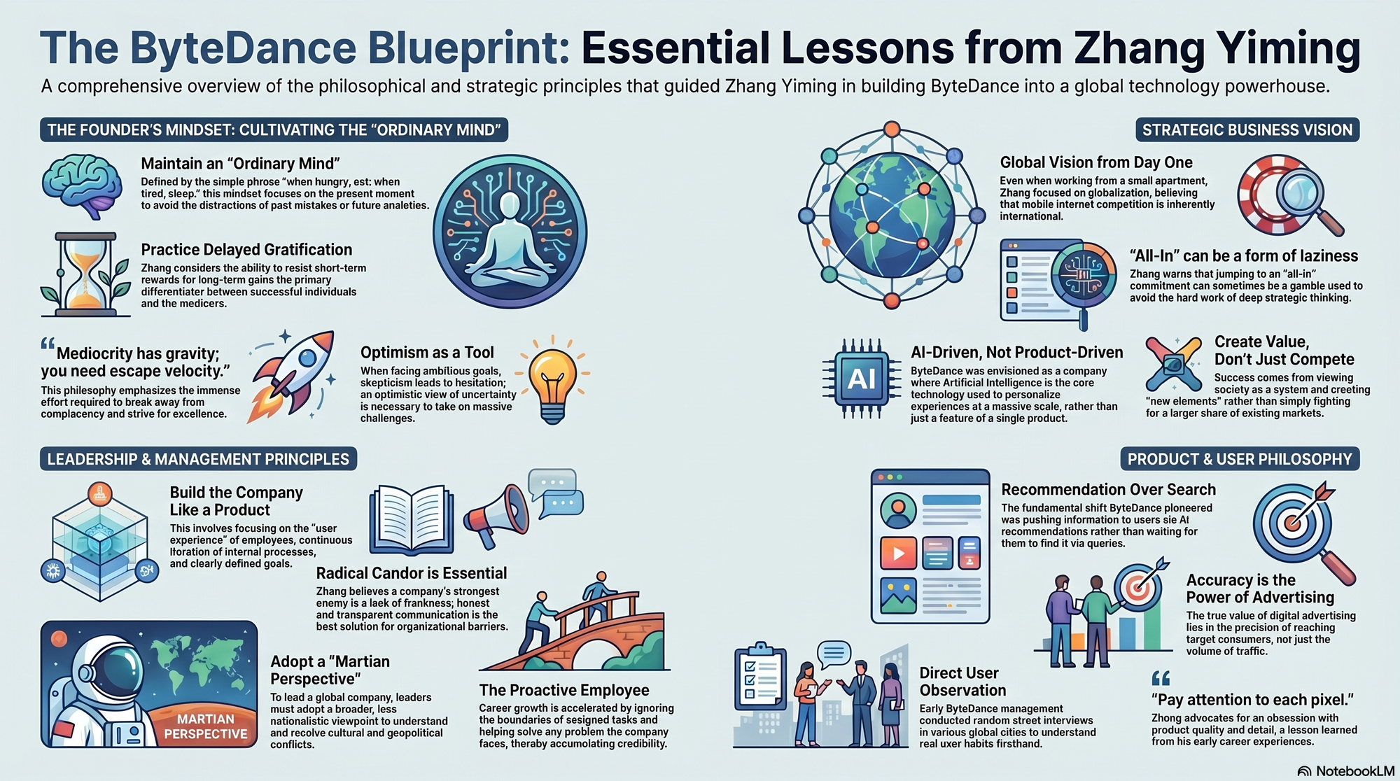 Infographic for "Lessons from Zhang Yiming, founder of Bytedance".