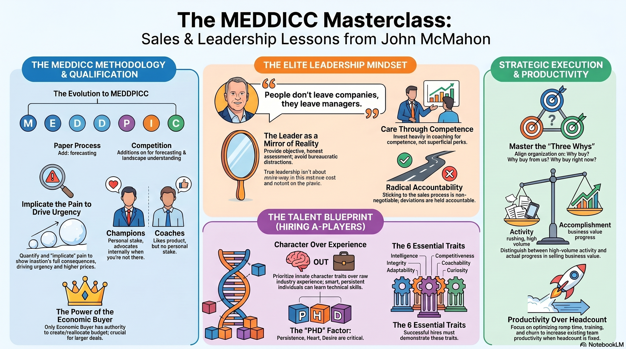Infographic for "Lessons from John McMahon, creator of MEDDIC".