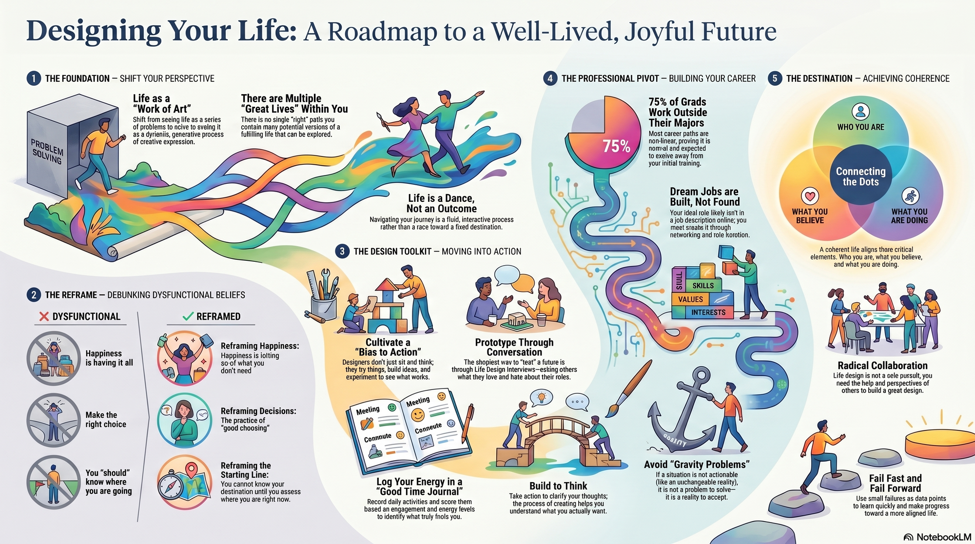 Infographic for "Lessons from Bill Burnett, author of Designing your life".