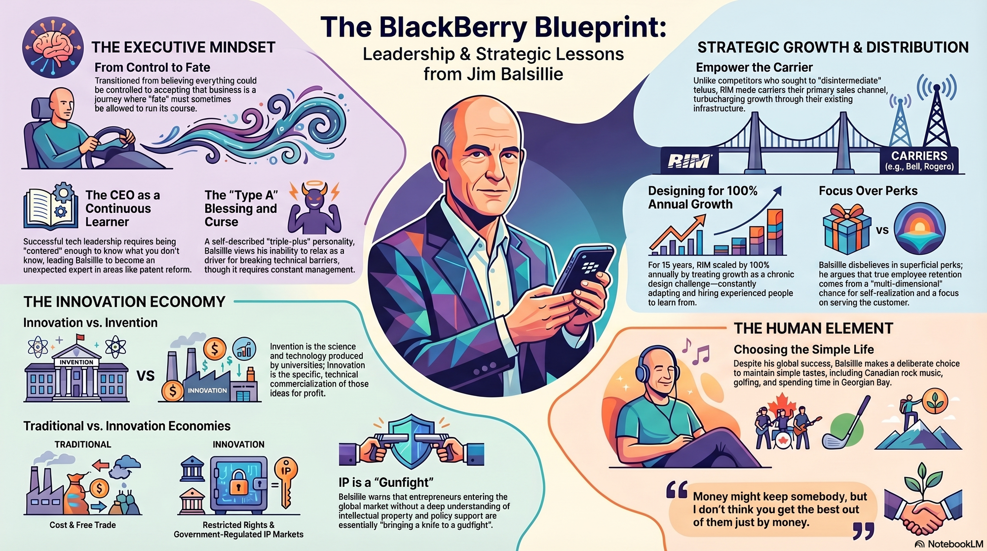 Infographic for "Lessons from Jim Balsillie, former co-CEO of Research In Motion".