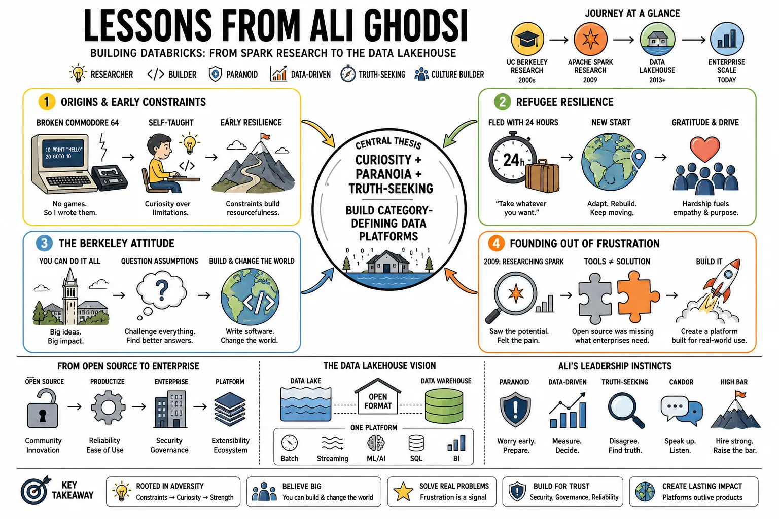Visual summary of operating lessons from Ali Ghodsi.