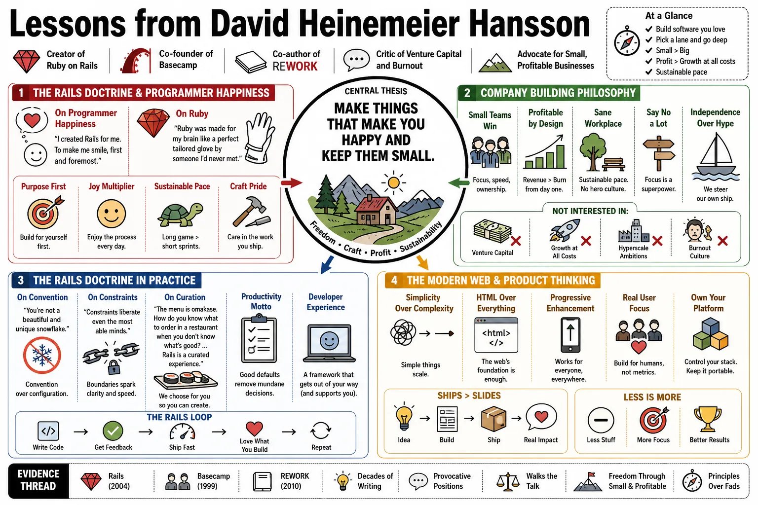 Visual summary of operating lessons from David Heinemeier Hansson.