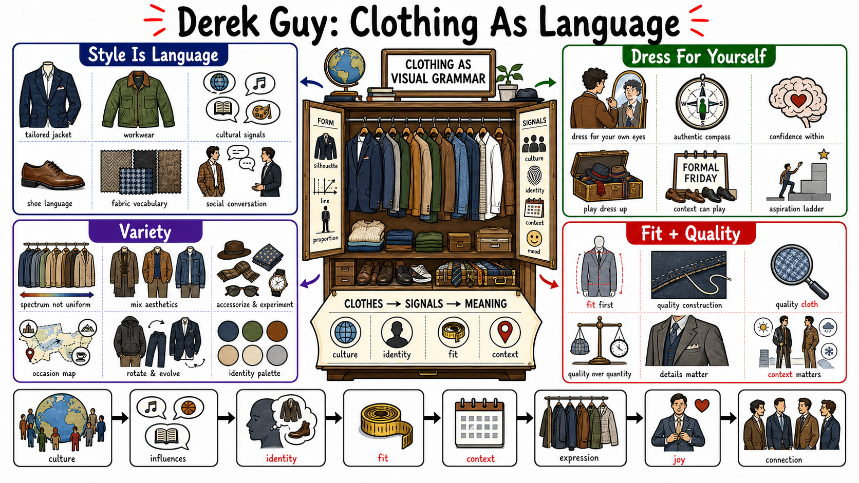 Infographic for "Lessons from Derek Guy".