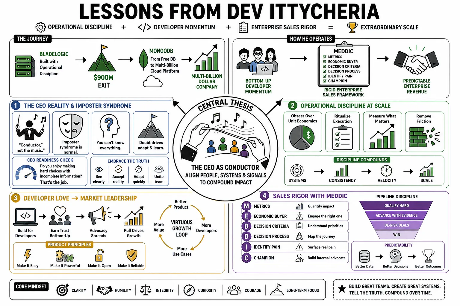 Visual summary of operating lessons from Dev Ittycheria.