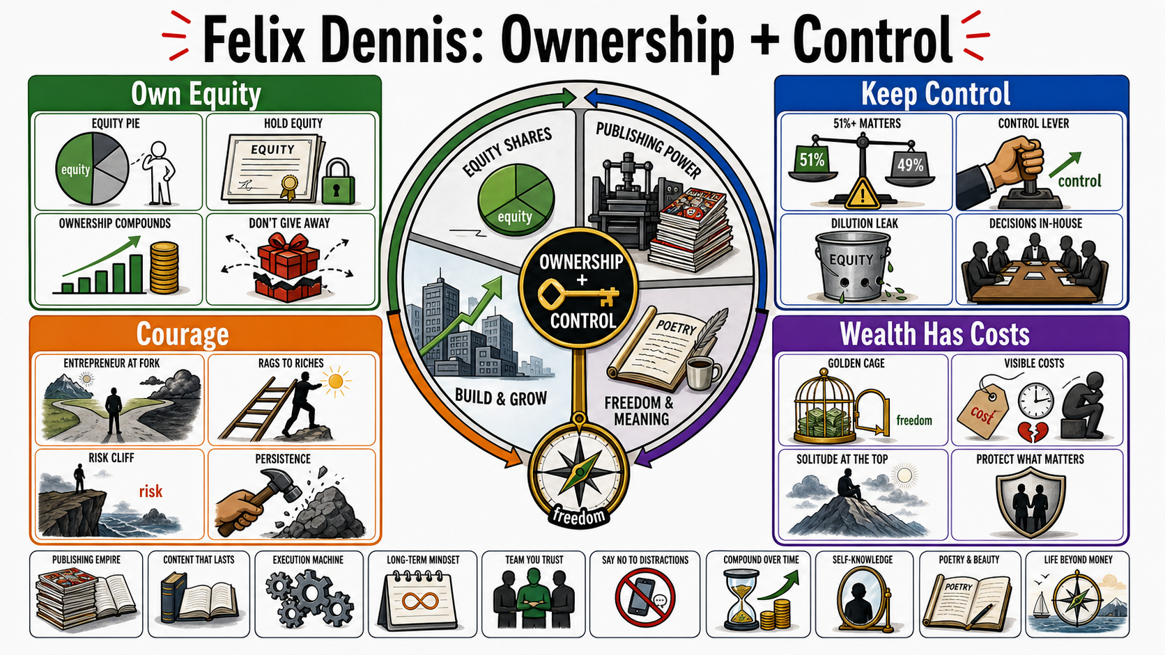 Infographic for "Lessons from Felix Dennis".