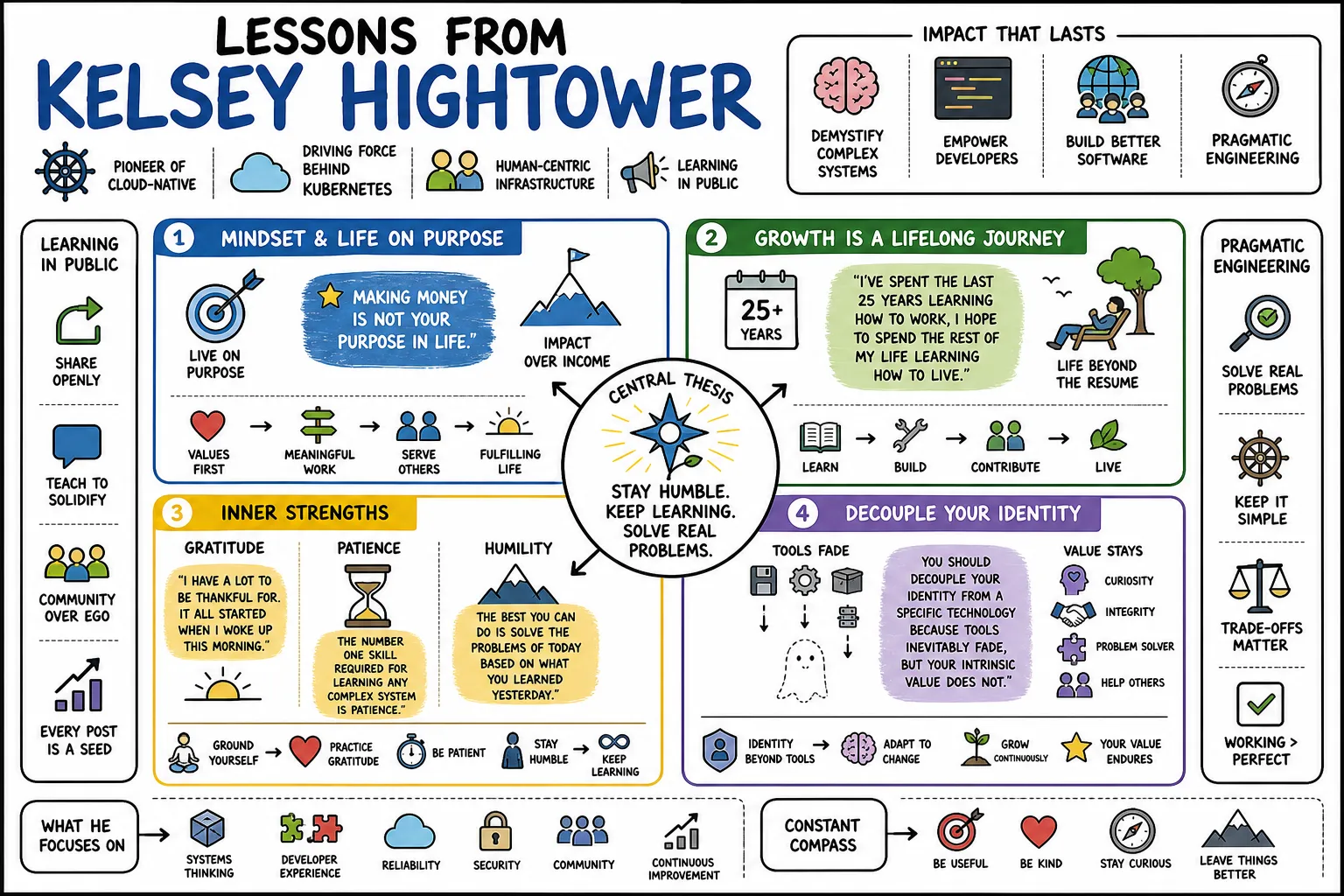 Visual summary of operating lessons from Kelsey Hightower.