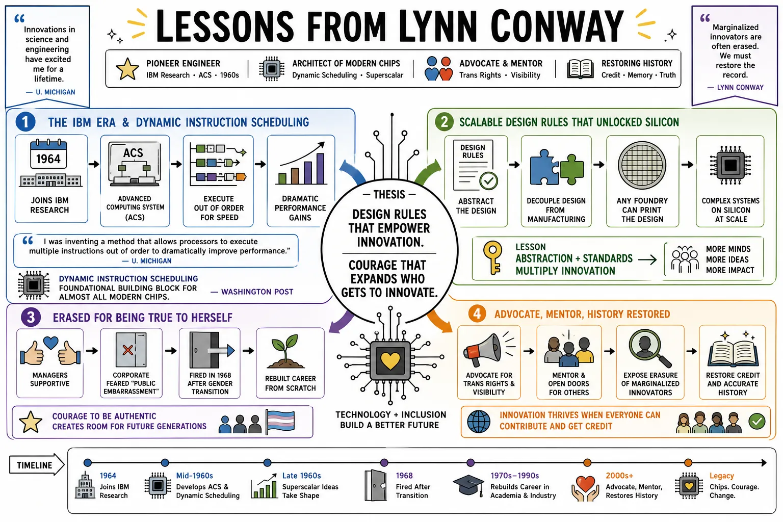 Visual summary of operating lessons from Lynn Conway.