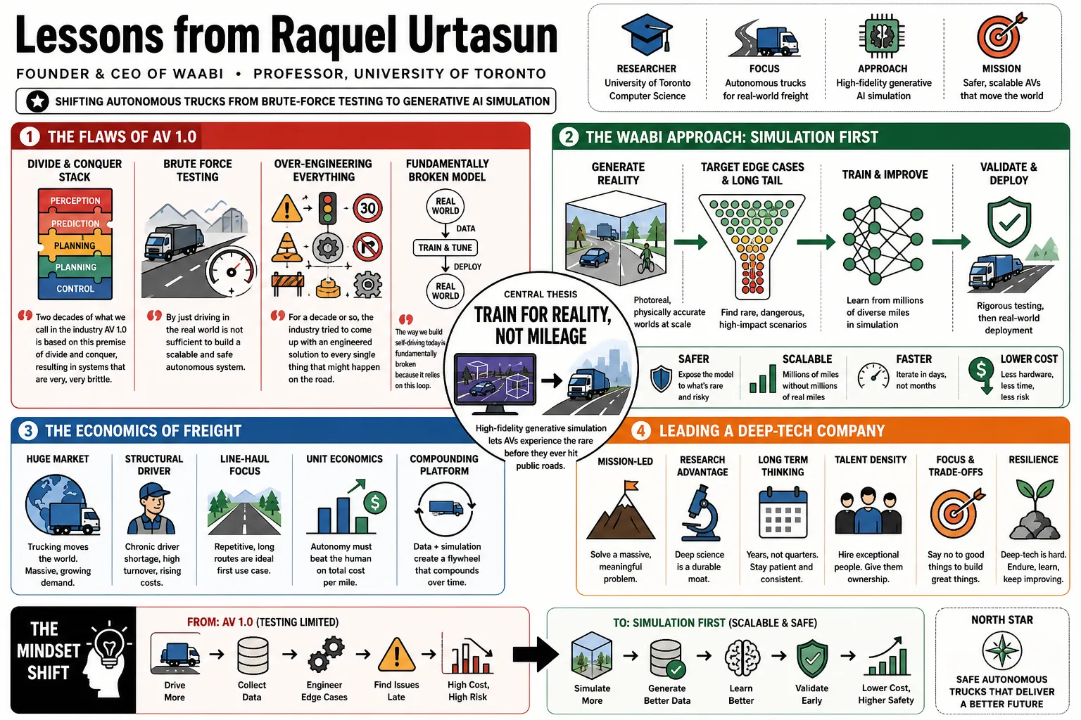 Visual summary of operating lessons from Raquel Urtasun.