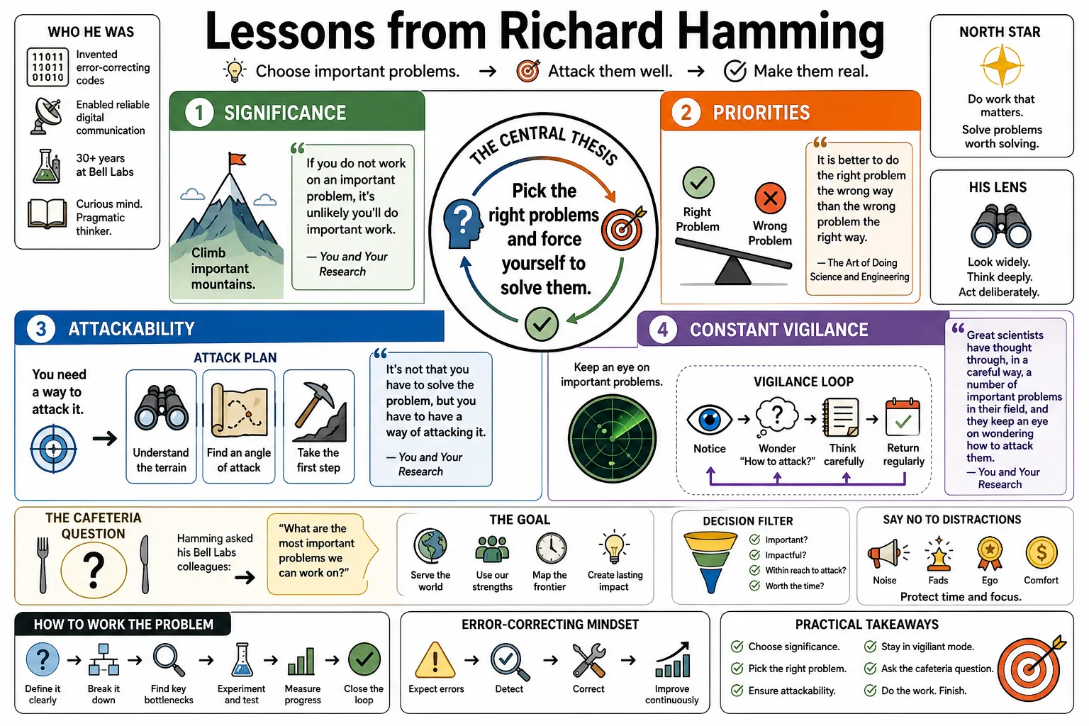 Visual summary of operating lessons from Richard Hamming.