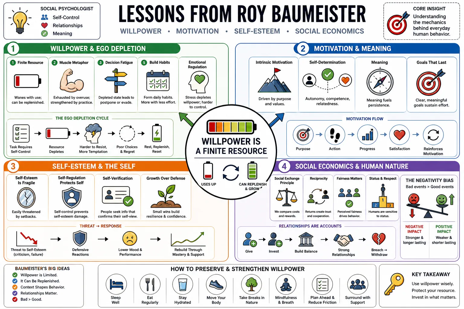 Visual summary of operating lessons from Roy Baumeister.