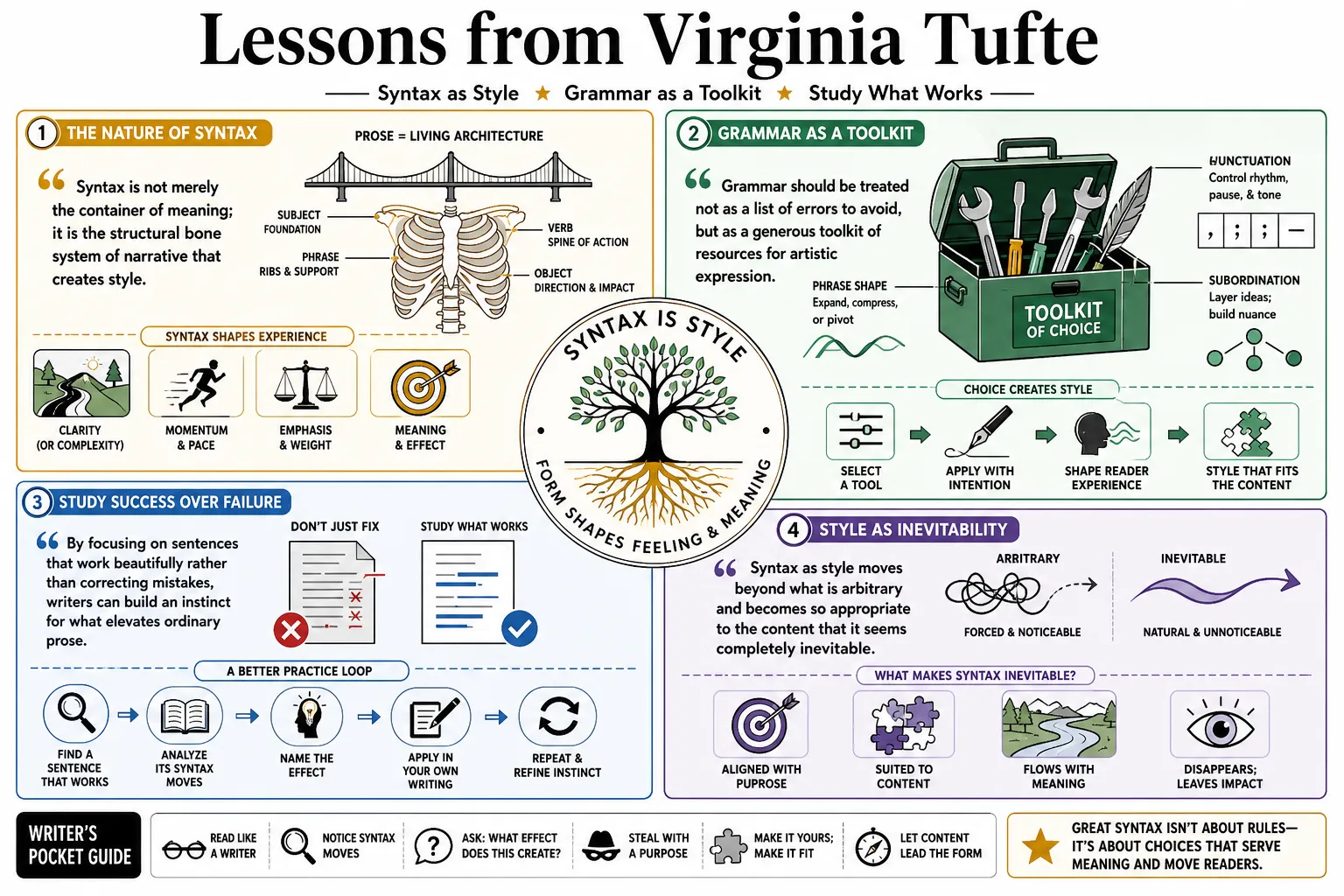 Visual summary of operating lessons from Virginia Tufte.