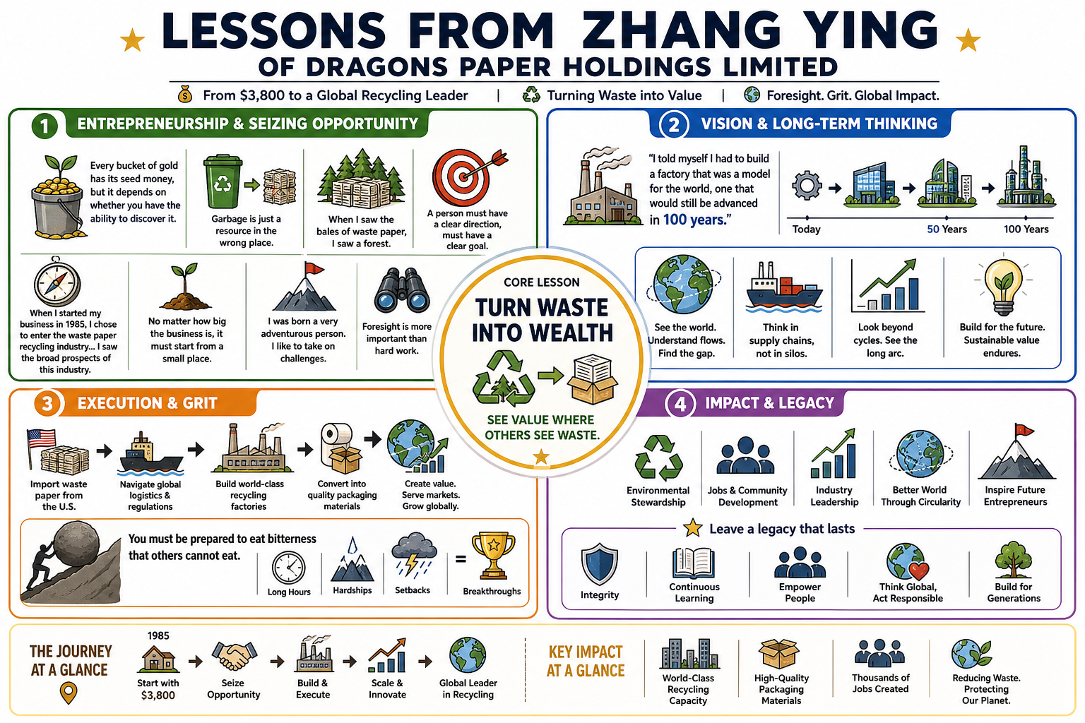 Infographic for "Lessons from Zhang Ying of Dragons Paper Holdings Limited".