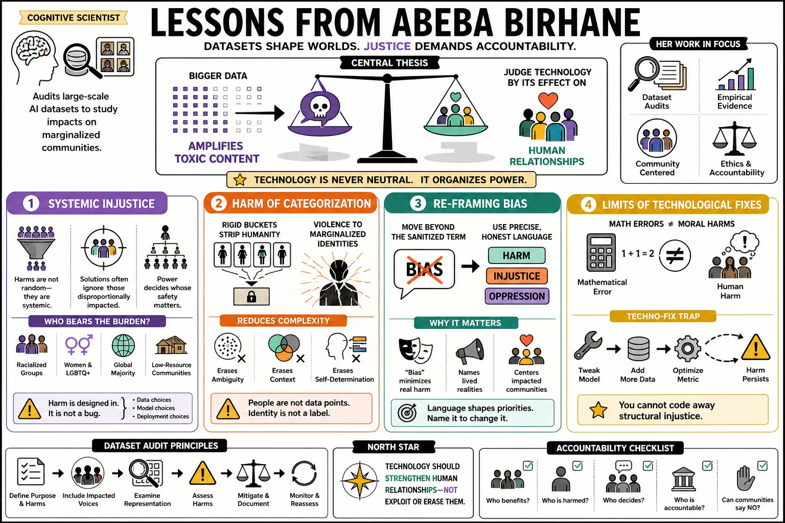 Visual summary of operating lessons from Abeba Birhane.