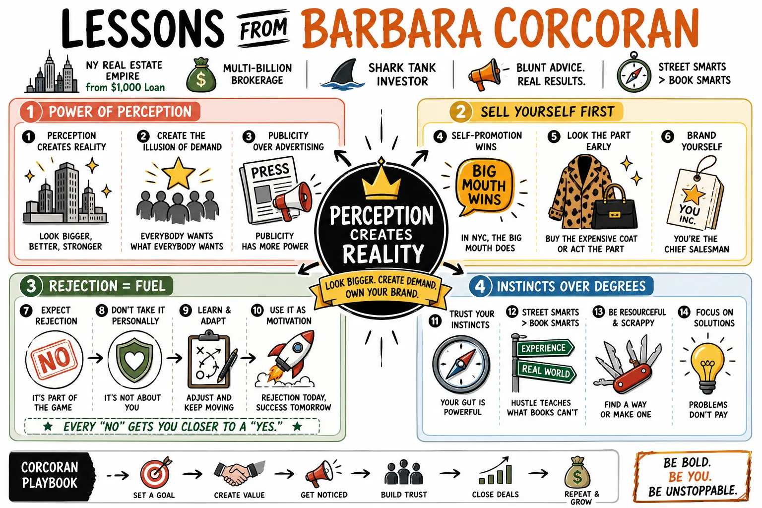 Visual summary of operating lessons from Barbara Corcoran.