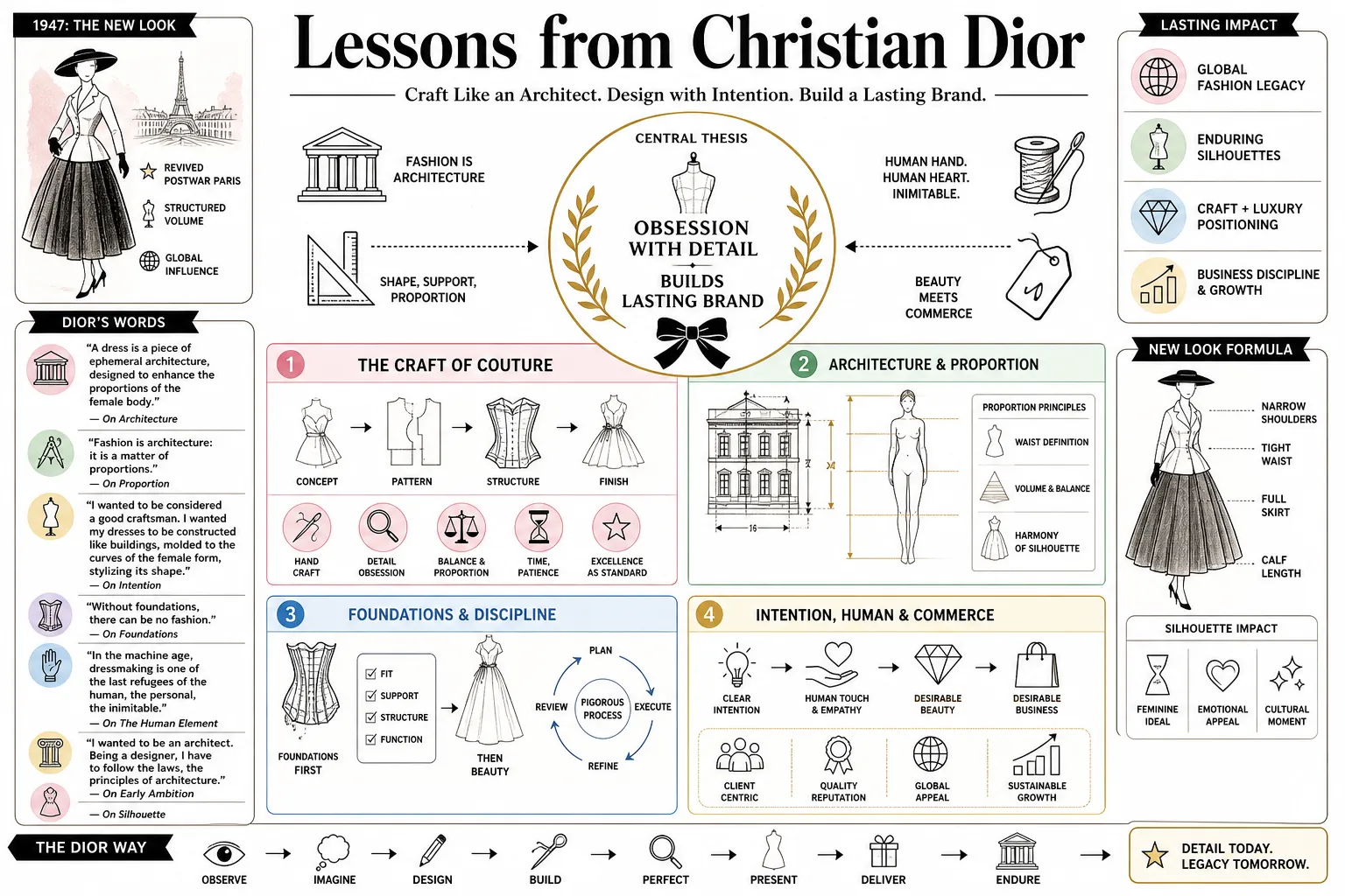 Visual summary of operating lessons from Christian Dior.