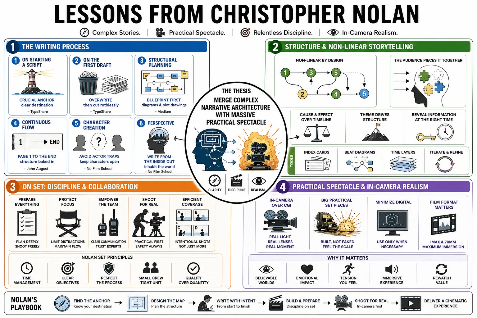 Visual summary of operating lessons from Christopher Nolan.