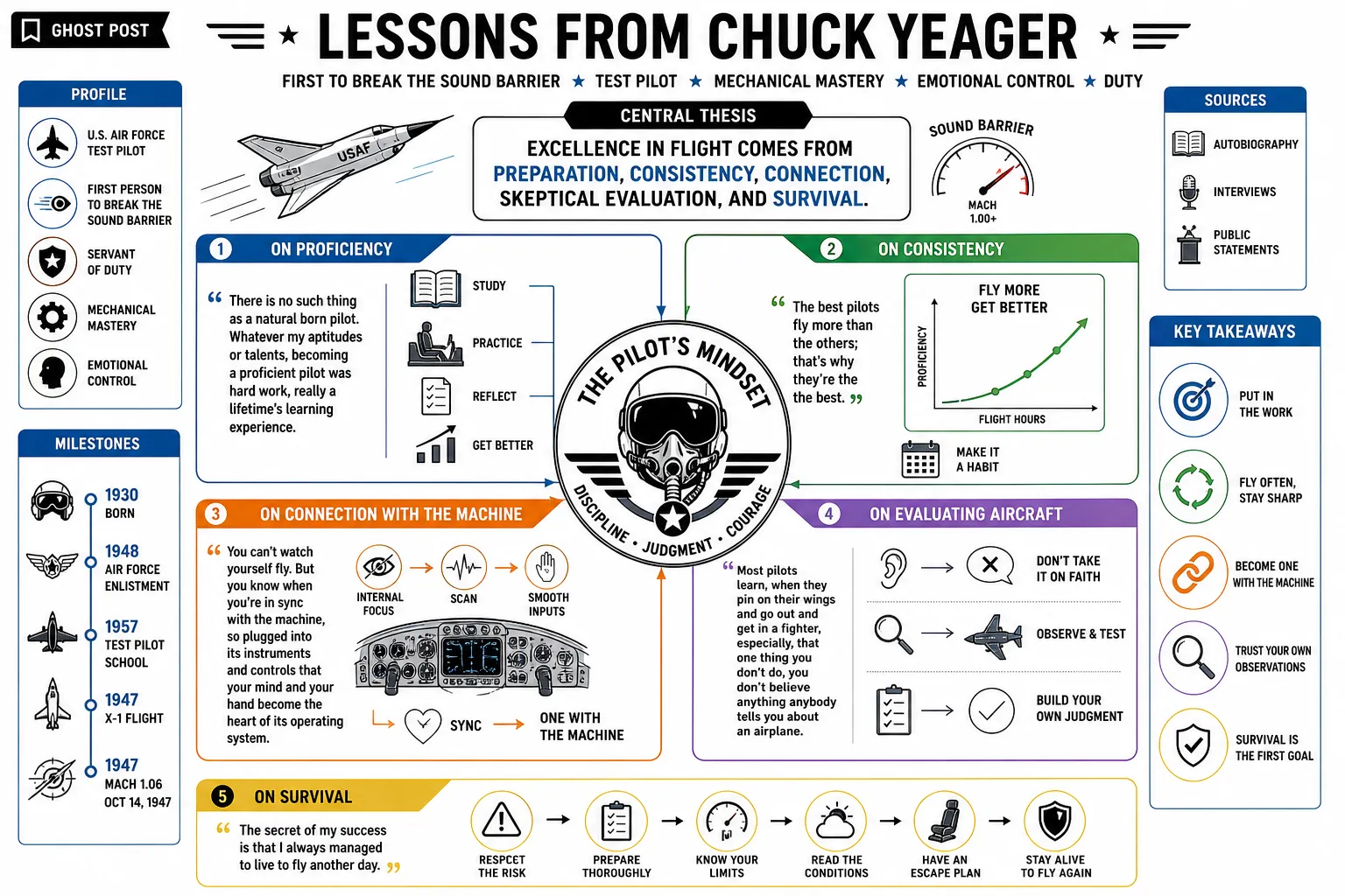 Visual summary of operating lessons from Chuck Yeager.