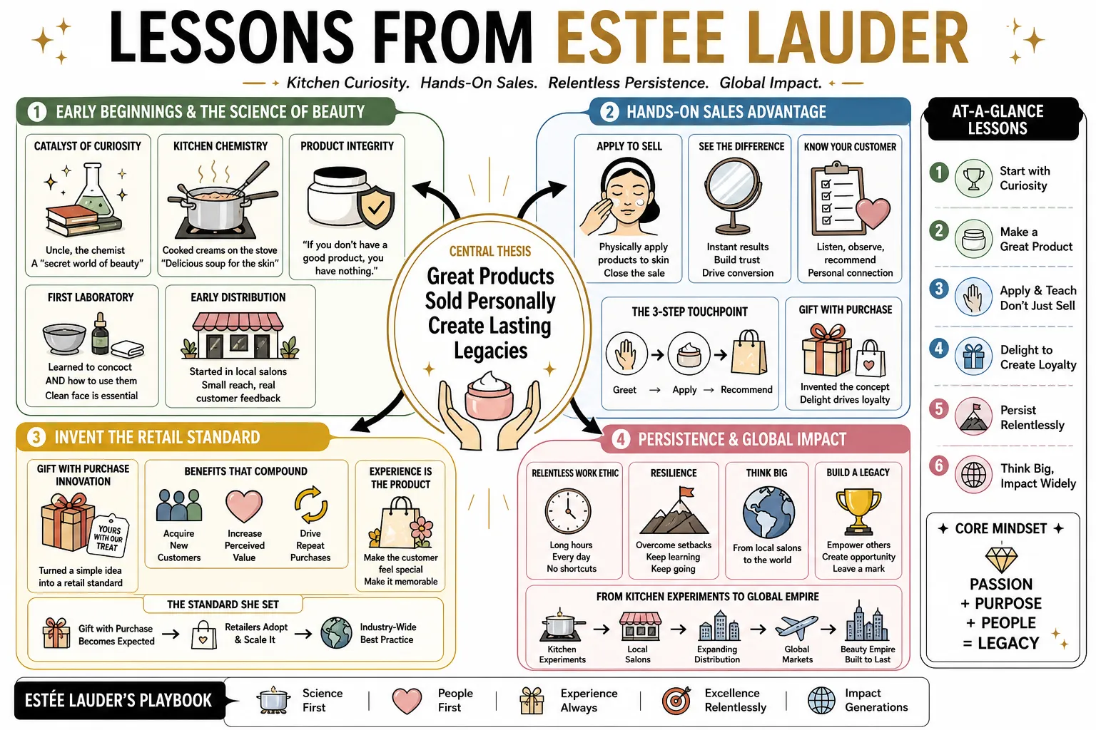 Visual summary of operating lessons from Estee Lauder.