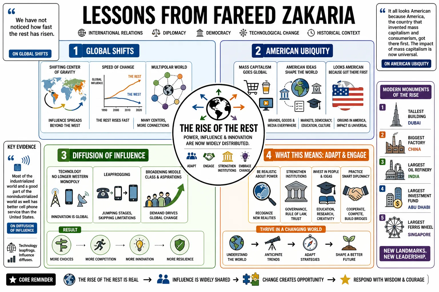 Visual summary of operating lessons from Fareed Zakaria.