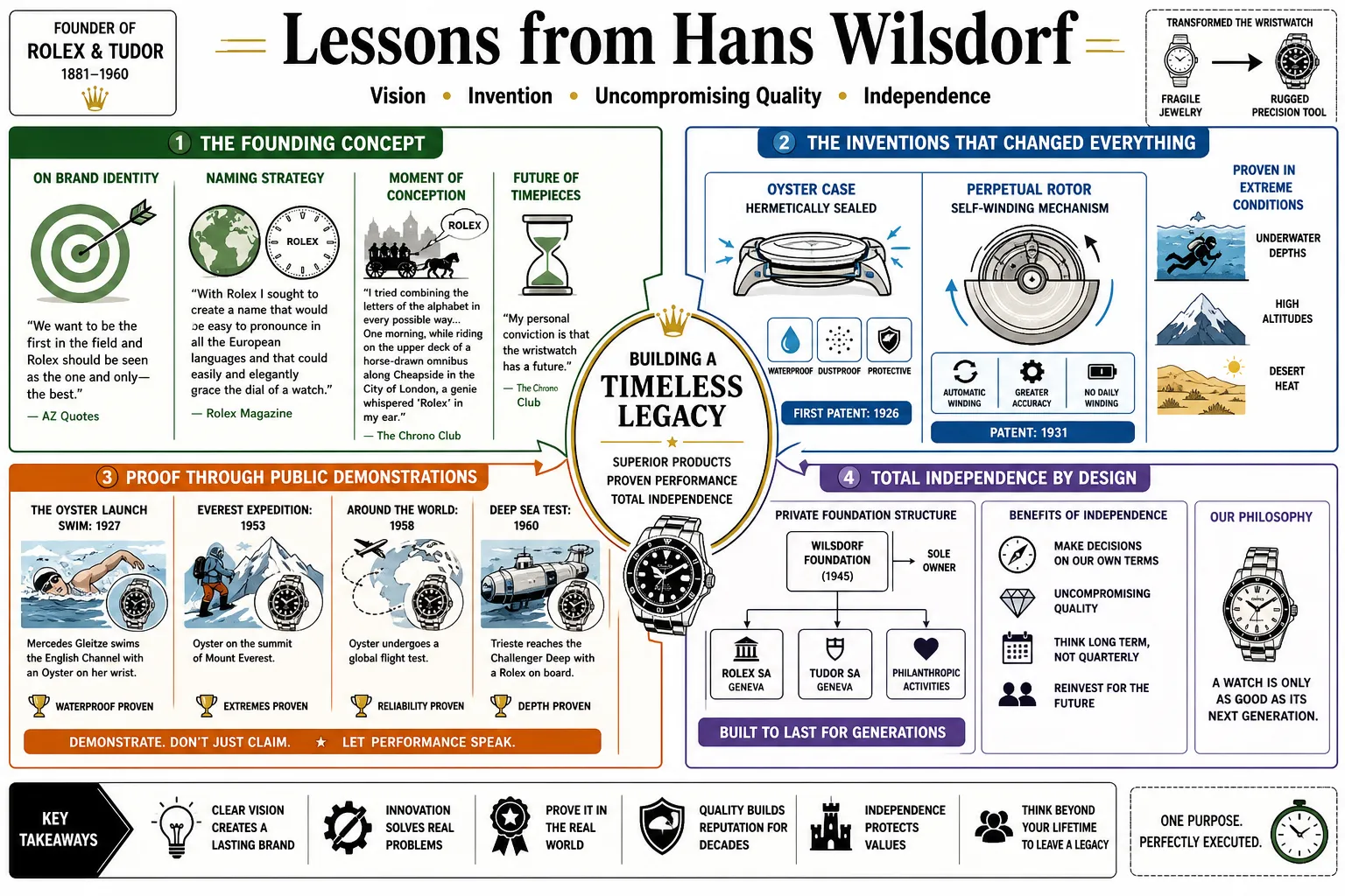 Visual summary of operating lessons from Hans Wilsdorf.