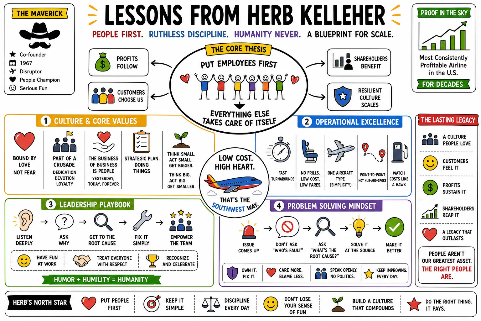 Visual summary of operating lessons from Herb Kelleher.