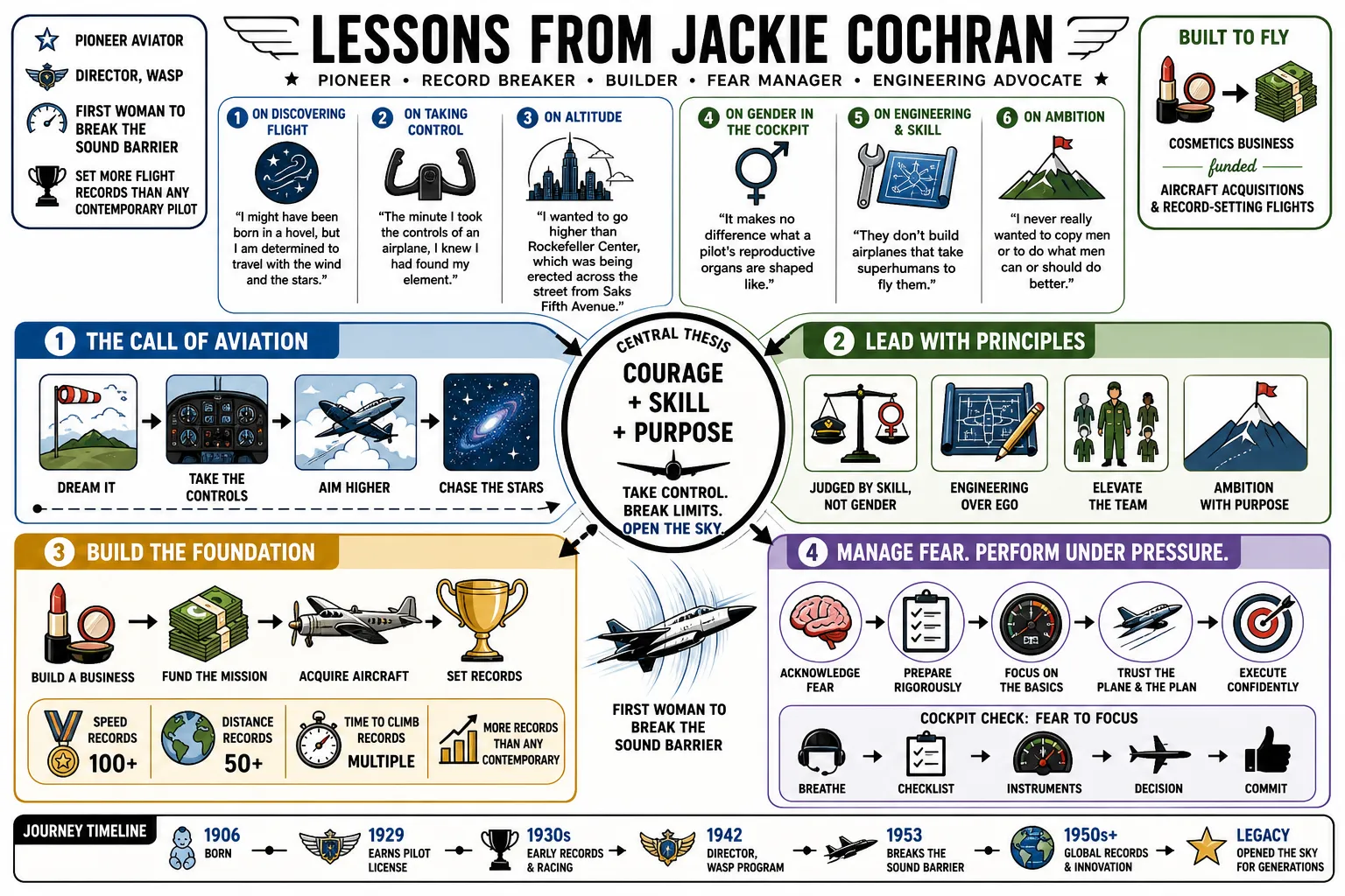 Visual summary of operating lessons from Jackie Cochran.
