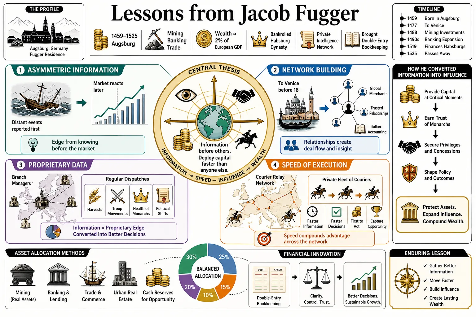 Visual summary of operating lessons from Jacob Fugger.