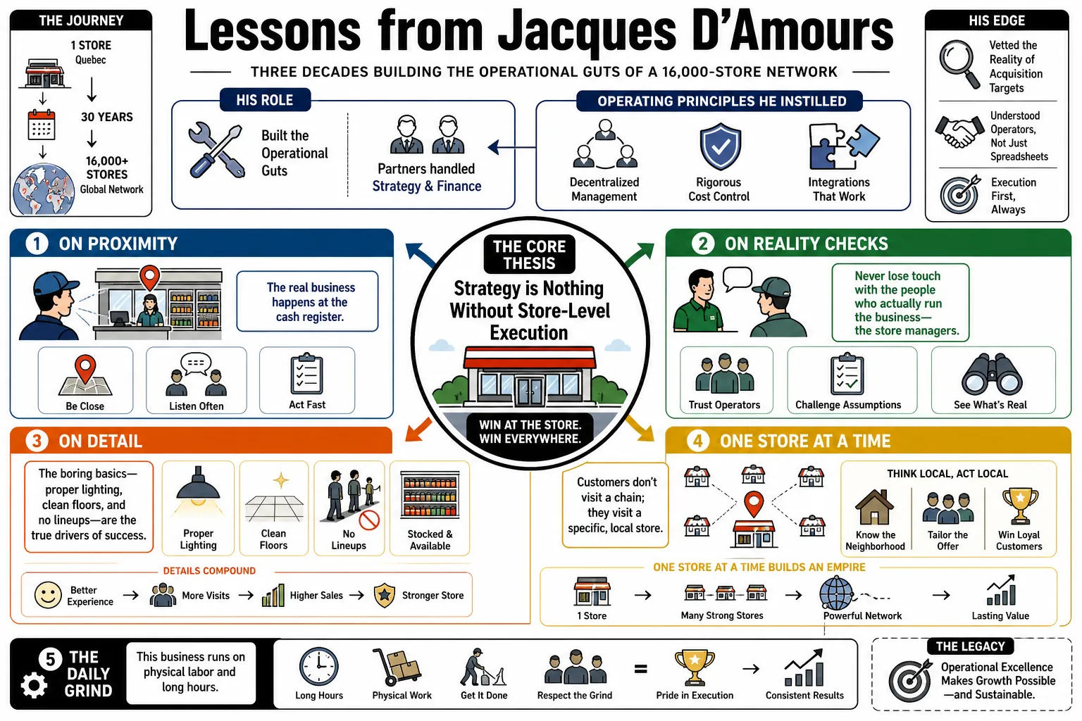 Visual summary of operating lessons from Jacques D'Amours.