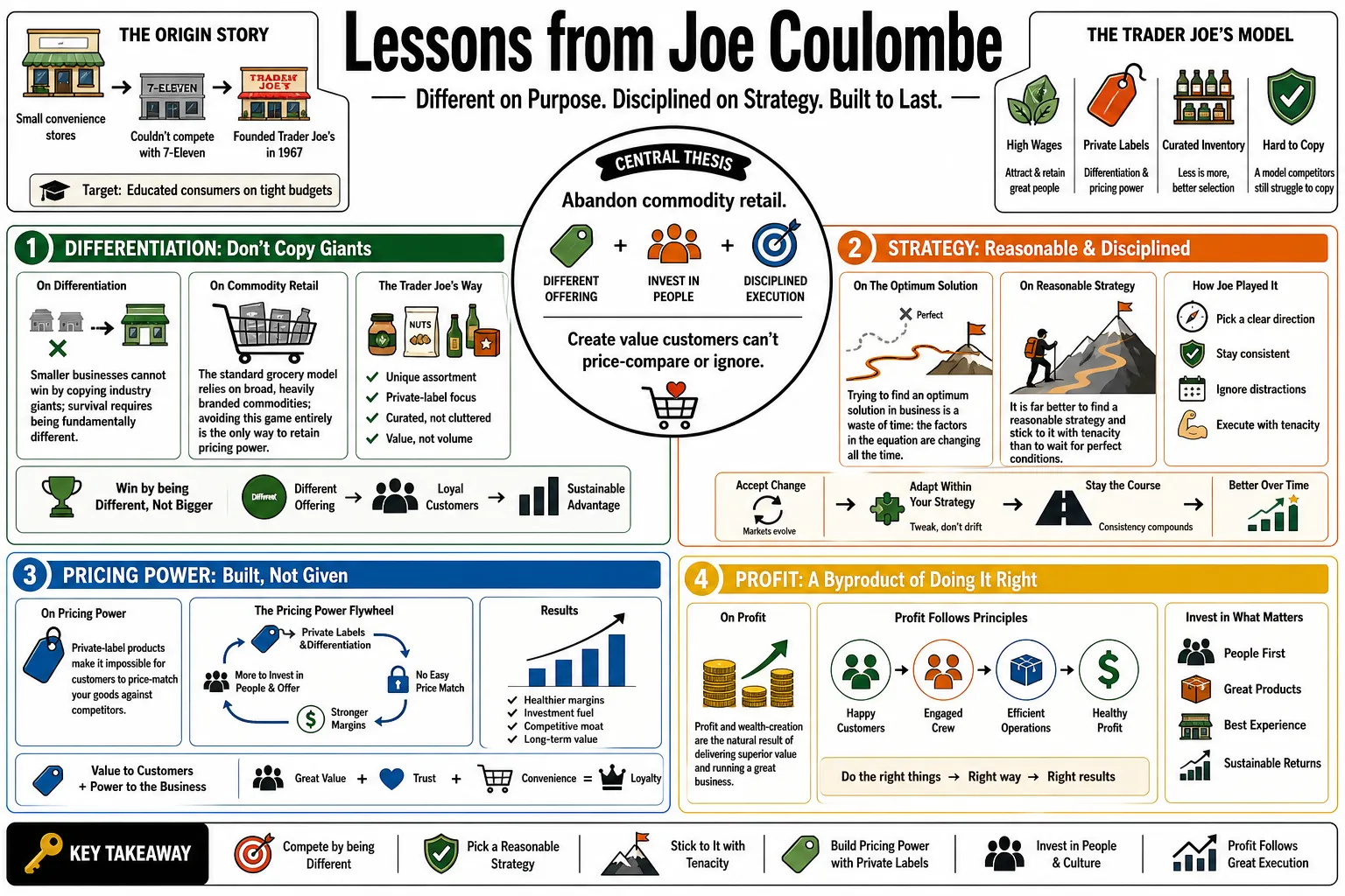 Visual summary of operating lessons from Joe Coulombe.