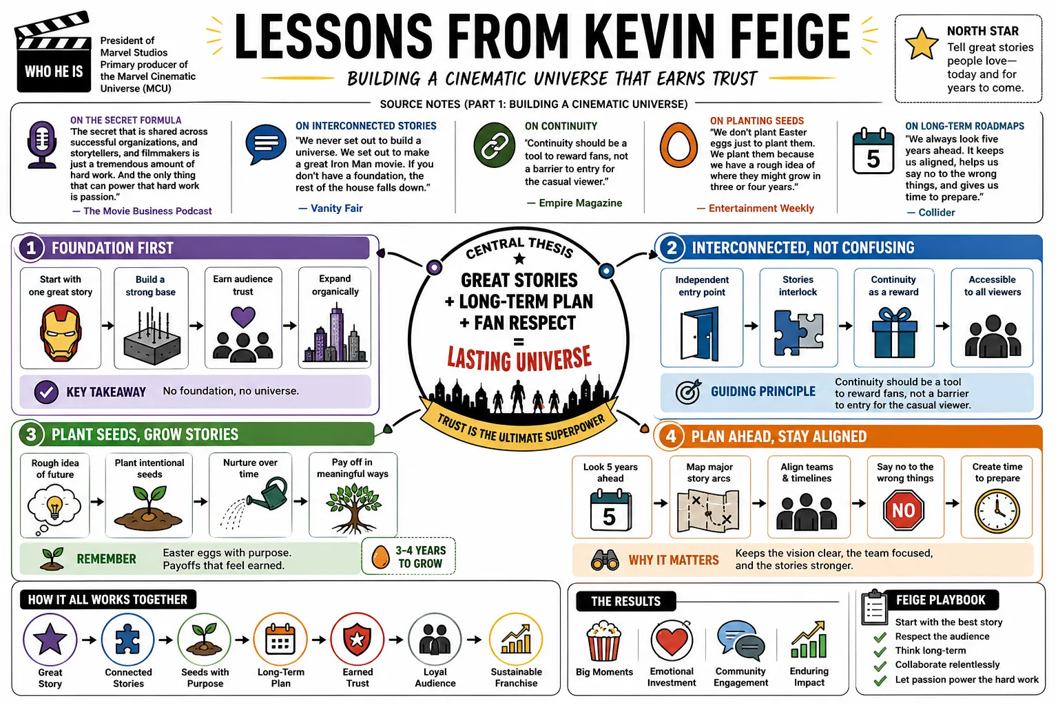Visual summary of operating lessons from Kevin Feige.