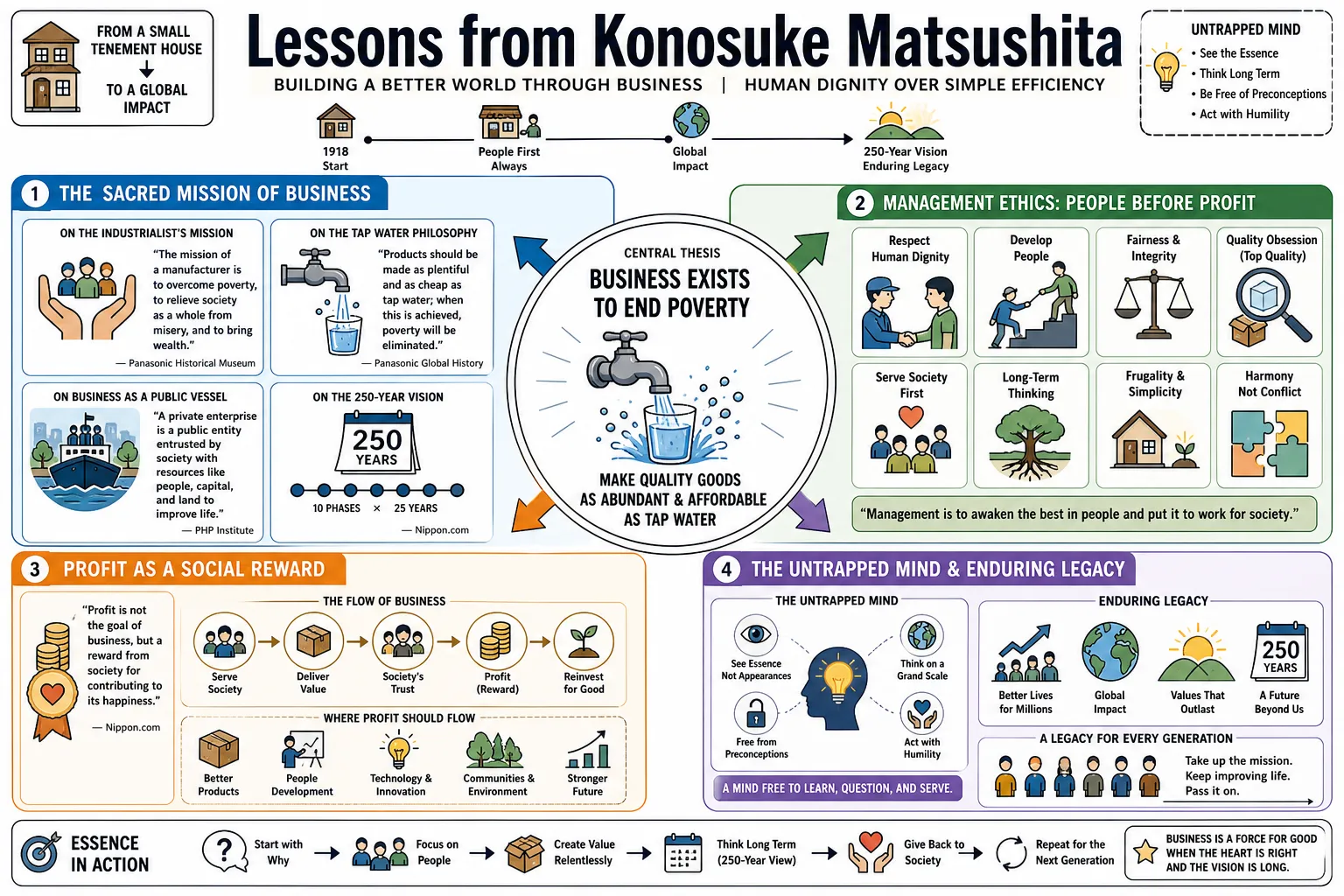 Visual summary of operating lessons from Konosuke Matsushita.