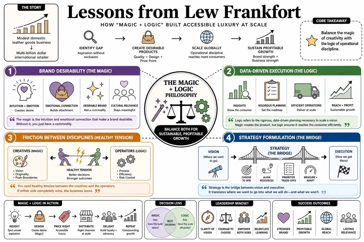 Visual summary of operating lessons from Lew Frankfort.