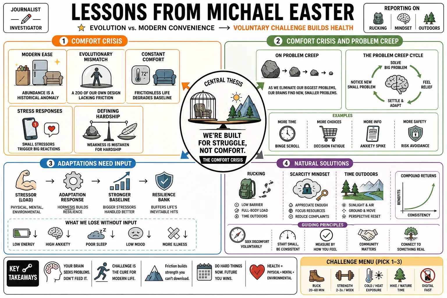 Visual summary of operating lessons from Michael Easter.