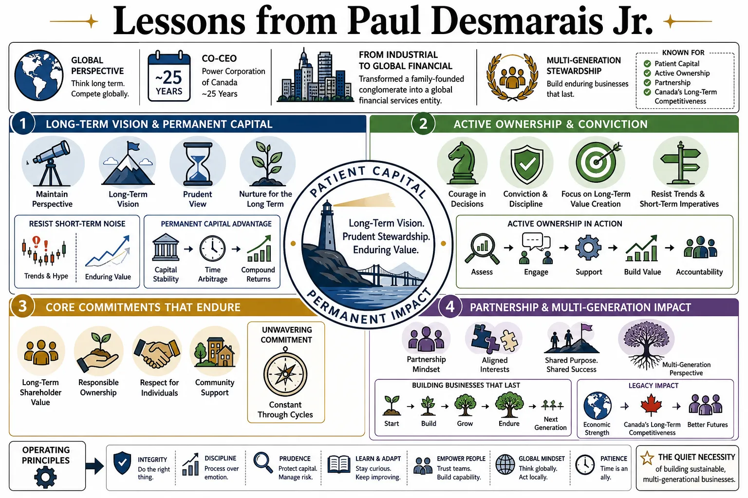 Visual summary of operating lessons from Paul Desmarais Jr..