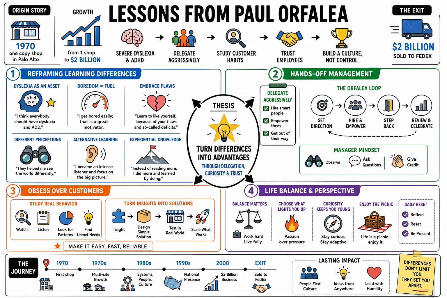 Visual summary of operating lessons from Paul Orfalea.