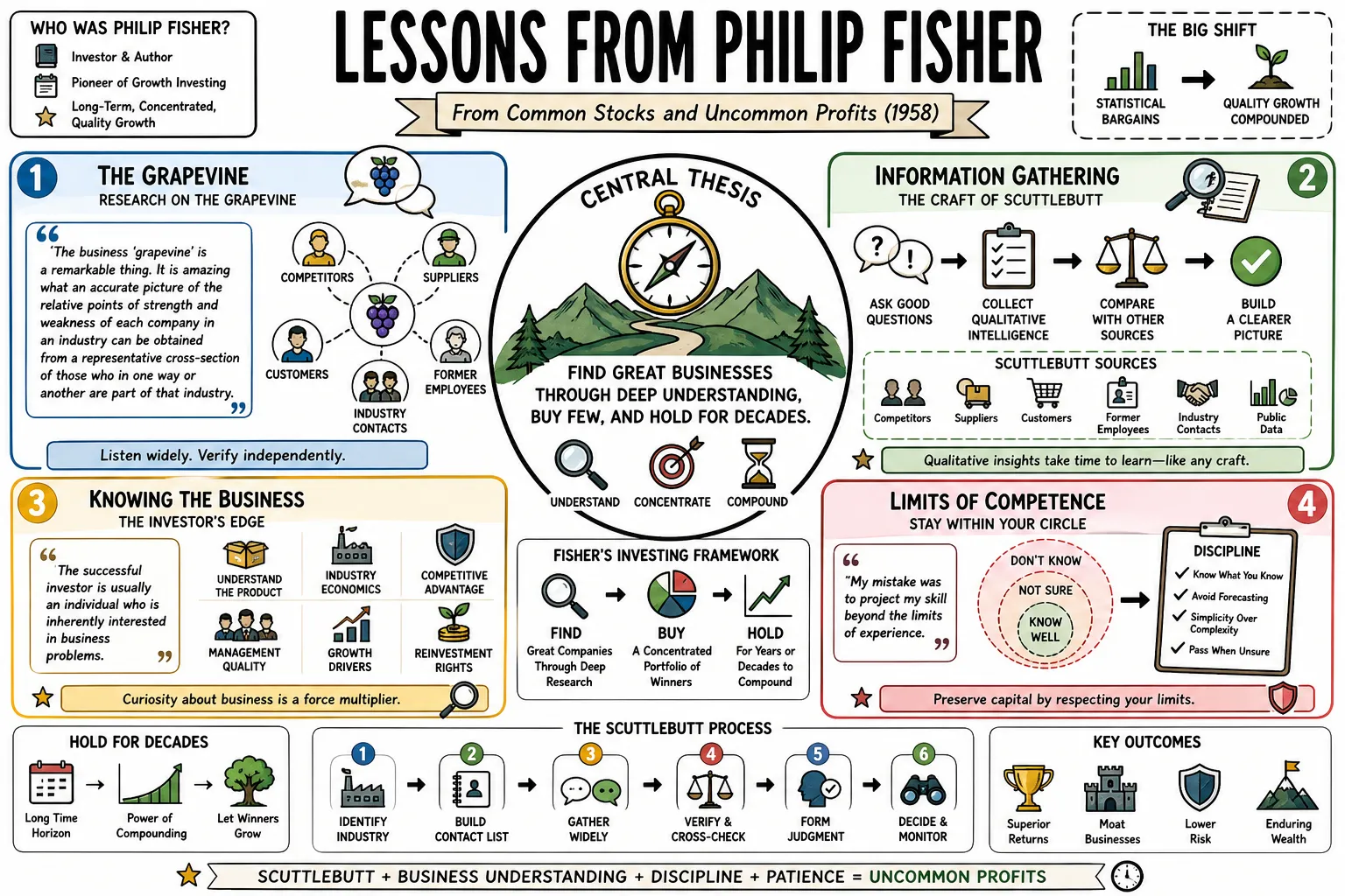 Visual summary of operating lessons from Philip Fisher.