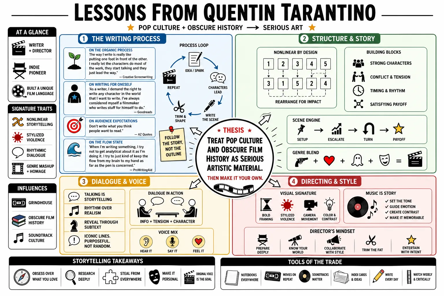 Visual summary of operating lessons from Quentin Tarantino.