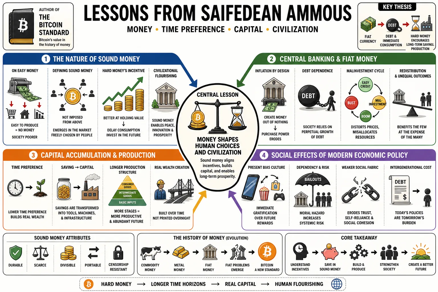 Visual summary of operating lessons from Saifedean Ammous.