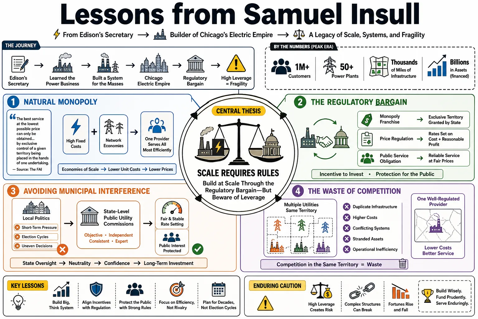 Visual summary of operating lessons from Samuel Insull.