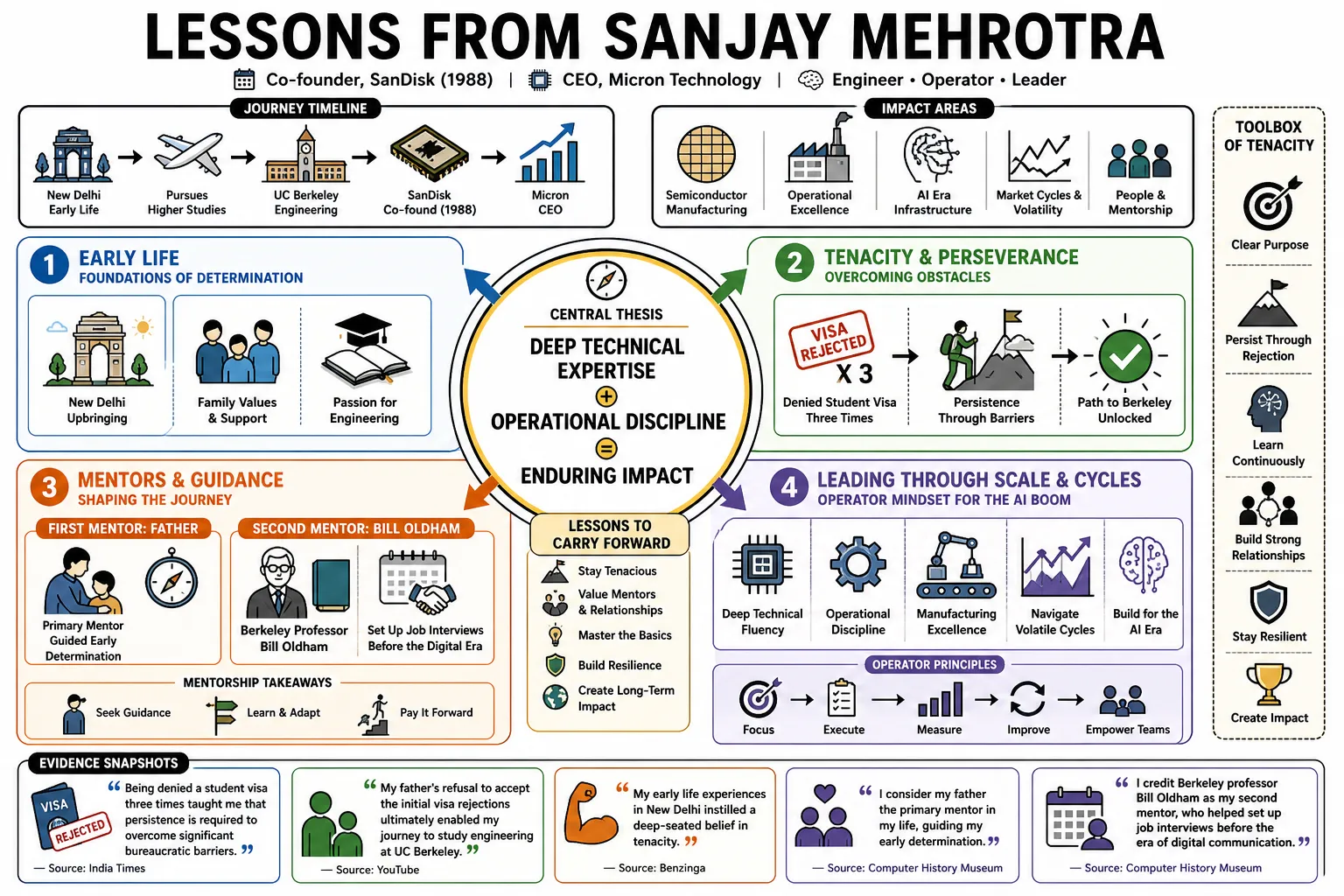 Visual summary of operating lessons from Sanjay Mehrotra.