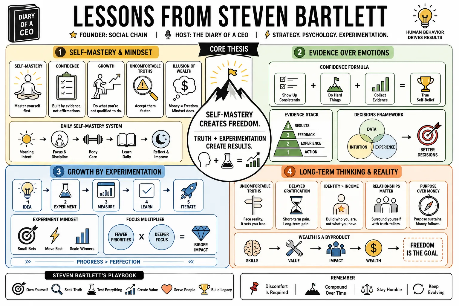 Visual summary of operating lessons from Steven Bartlett.
