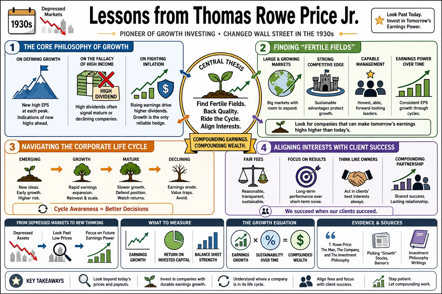 Visual summary of operating lessons from Thomas Rowe Price Jr..