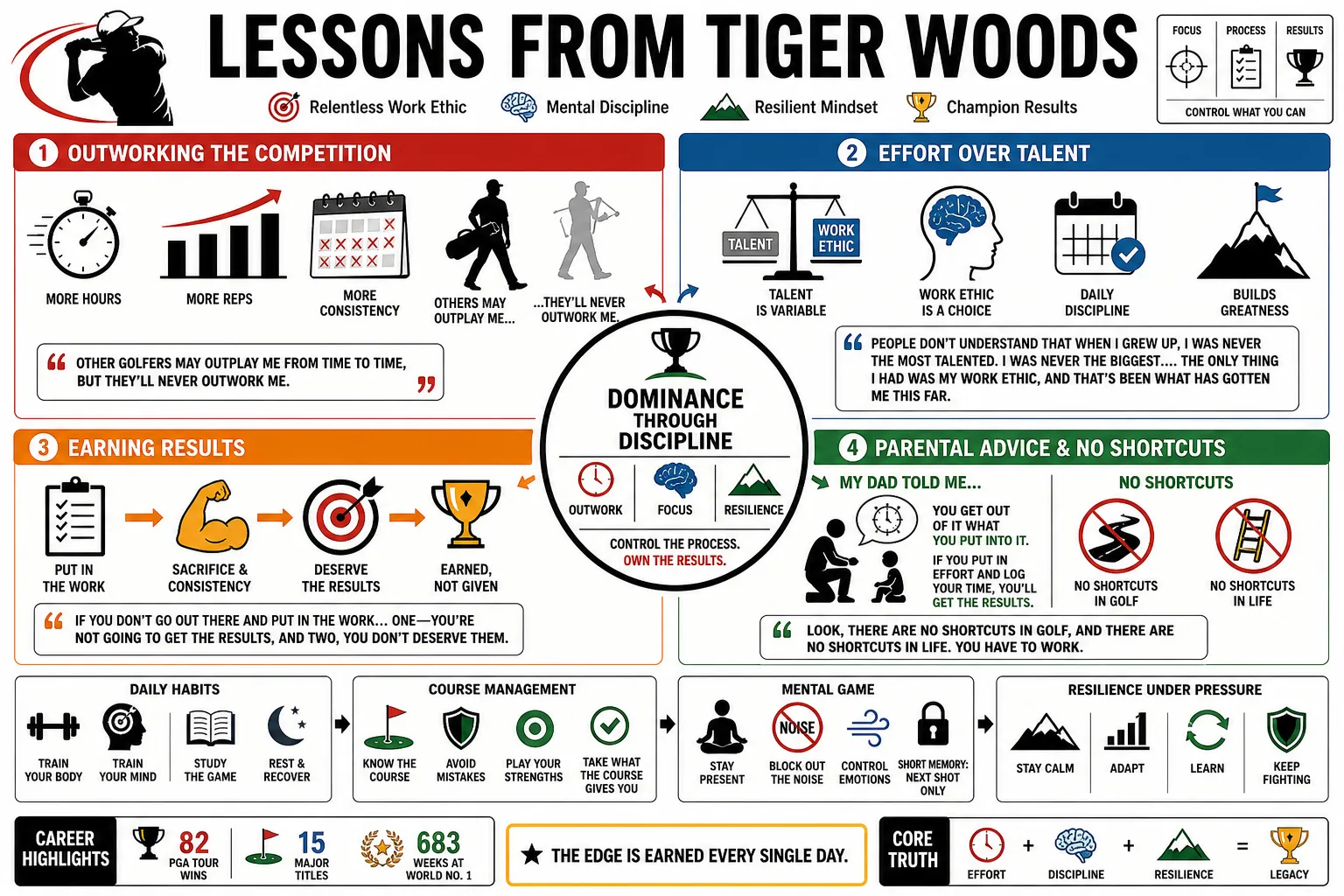 Visual summary of operating lessons from Tiger Woods.