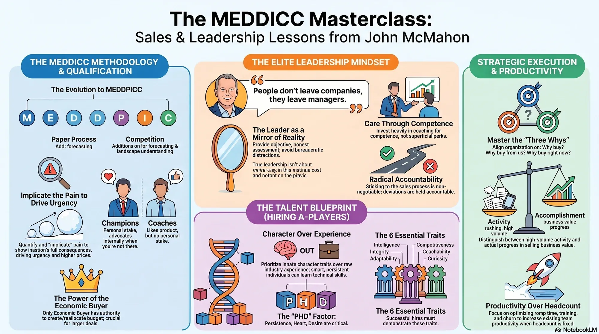 Infographic for "Lessons from John McMahon, creator of MEDDIC".