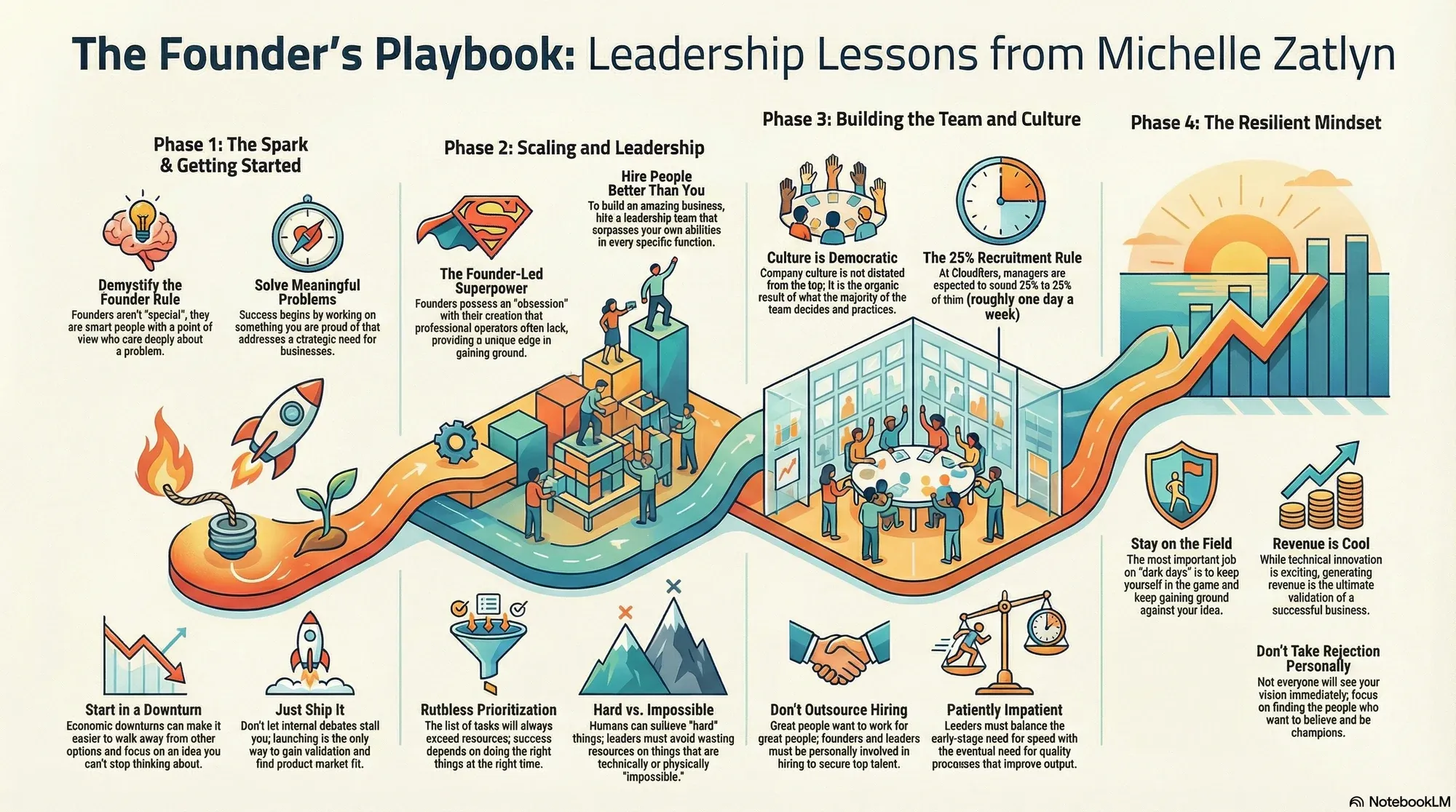 Visual summary of operating lessons from Michelle Zatlyn, President and COO of Cloudflare.