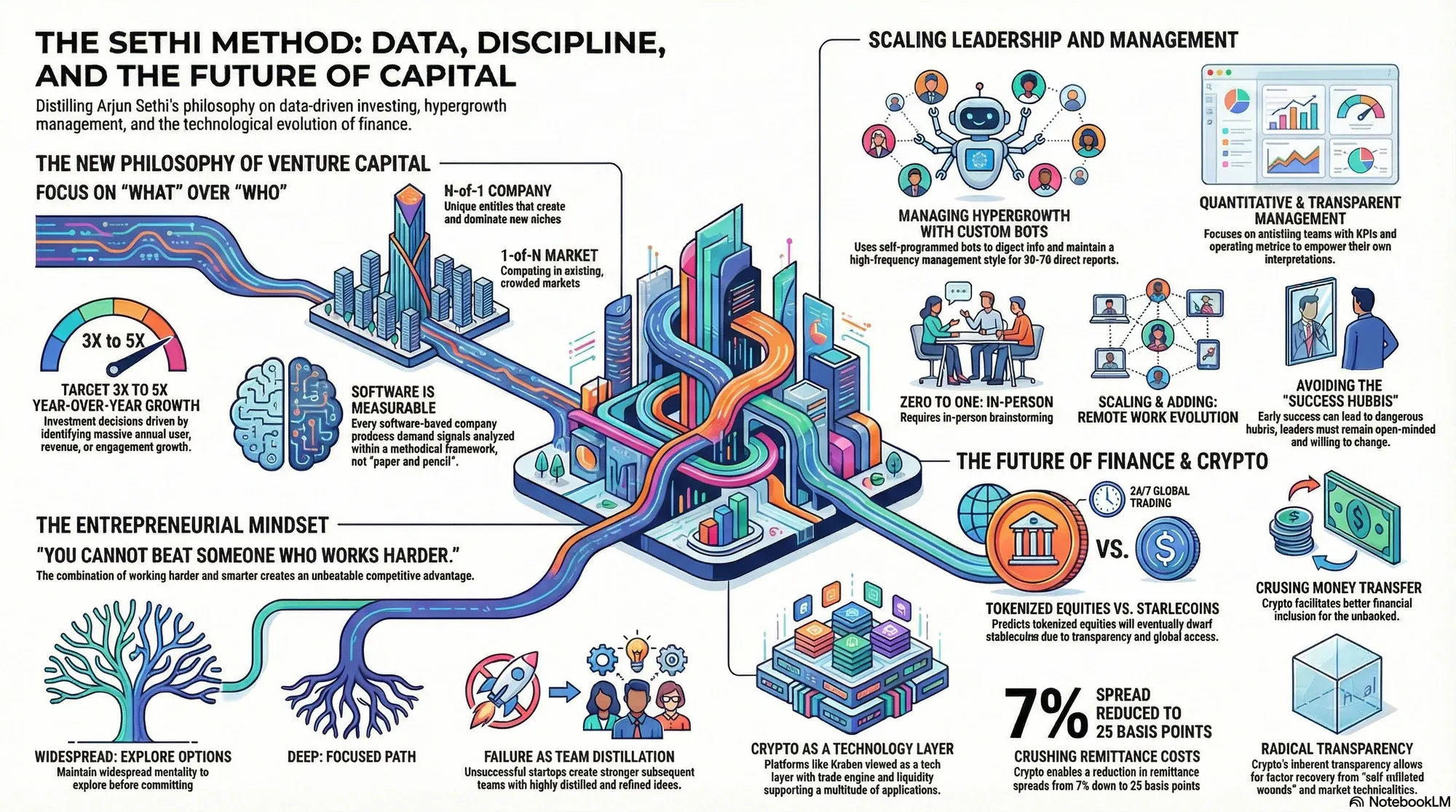Visual summary of operating lessons from Arjun Sethi.