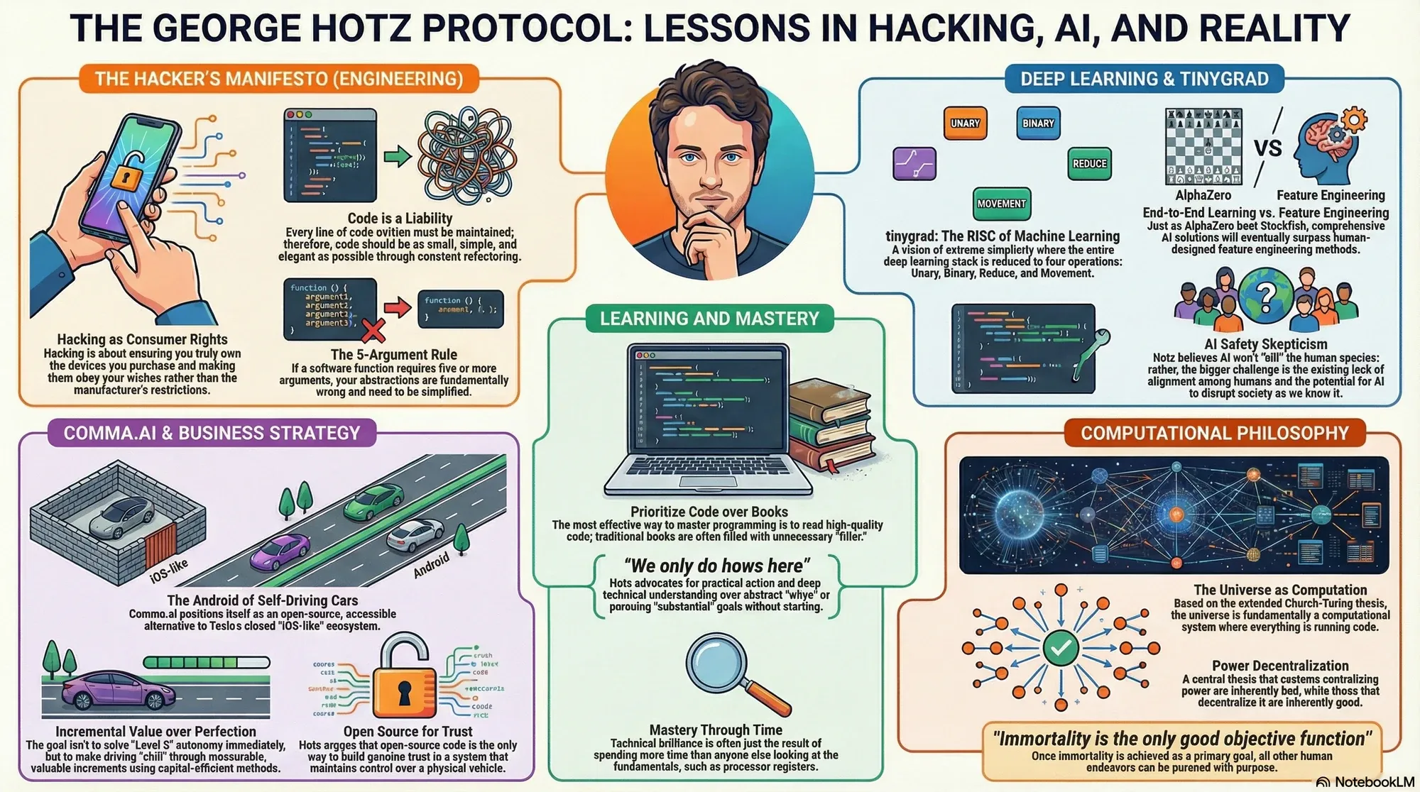 Visual summary of operating lessons from George Hotz.