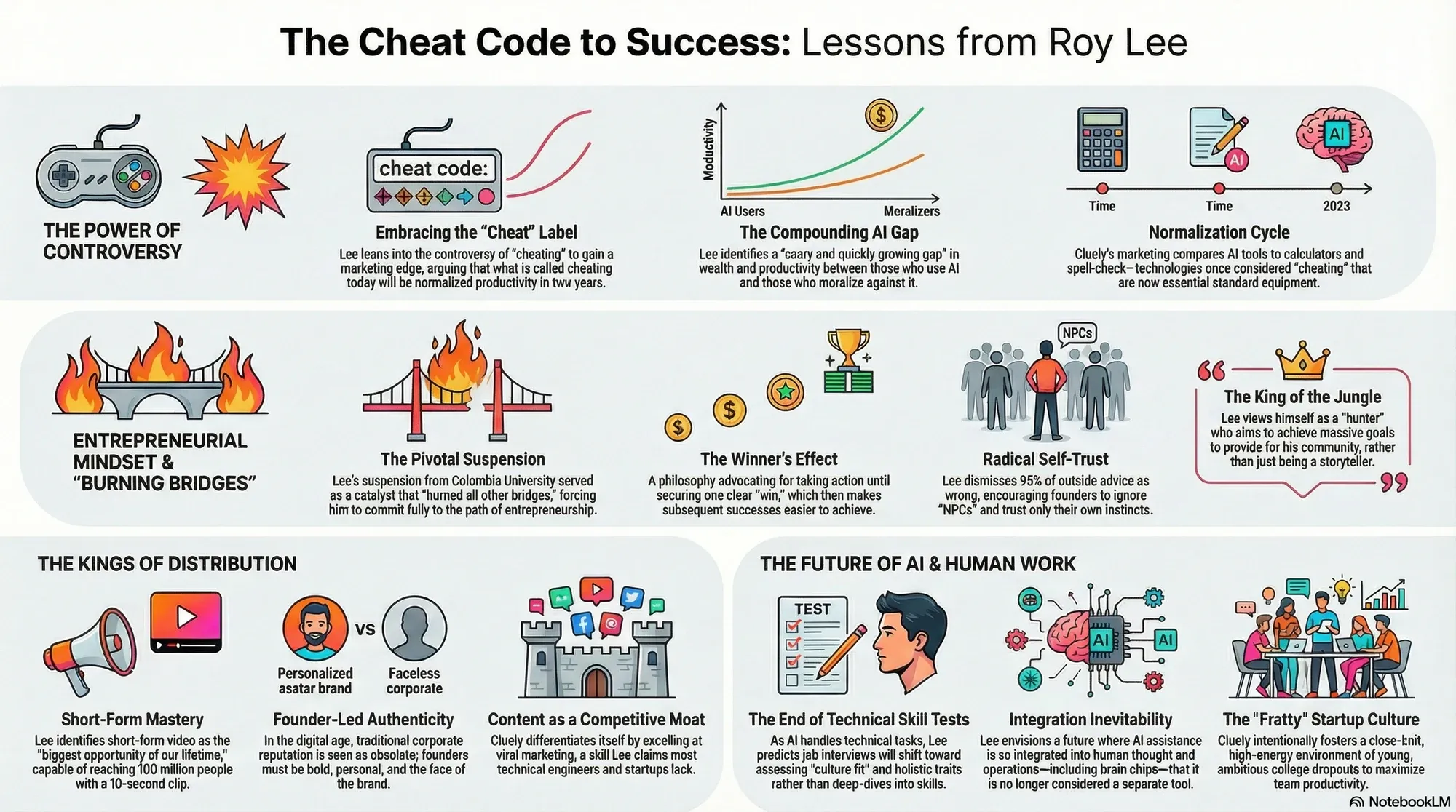 Visual summary of operating lessons from Roy Lee.