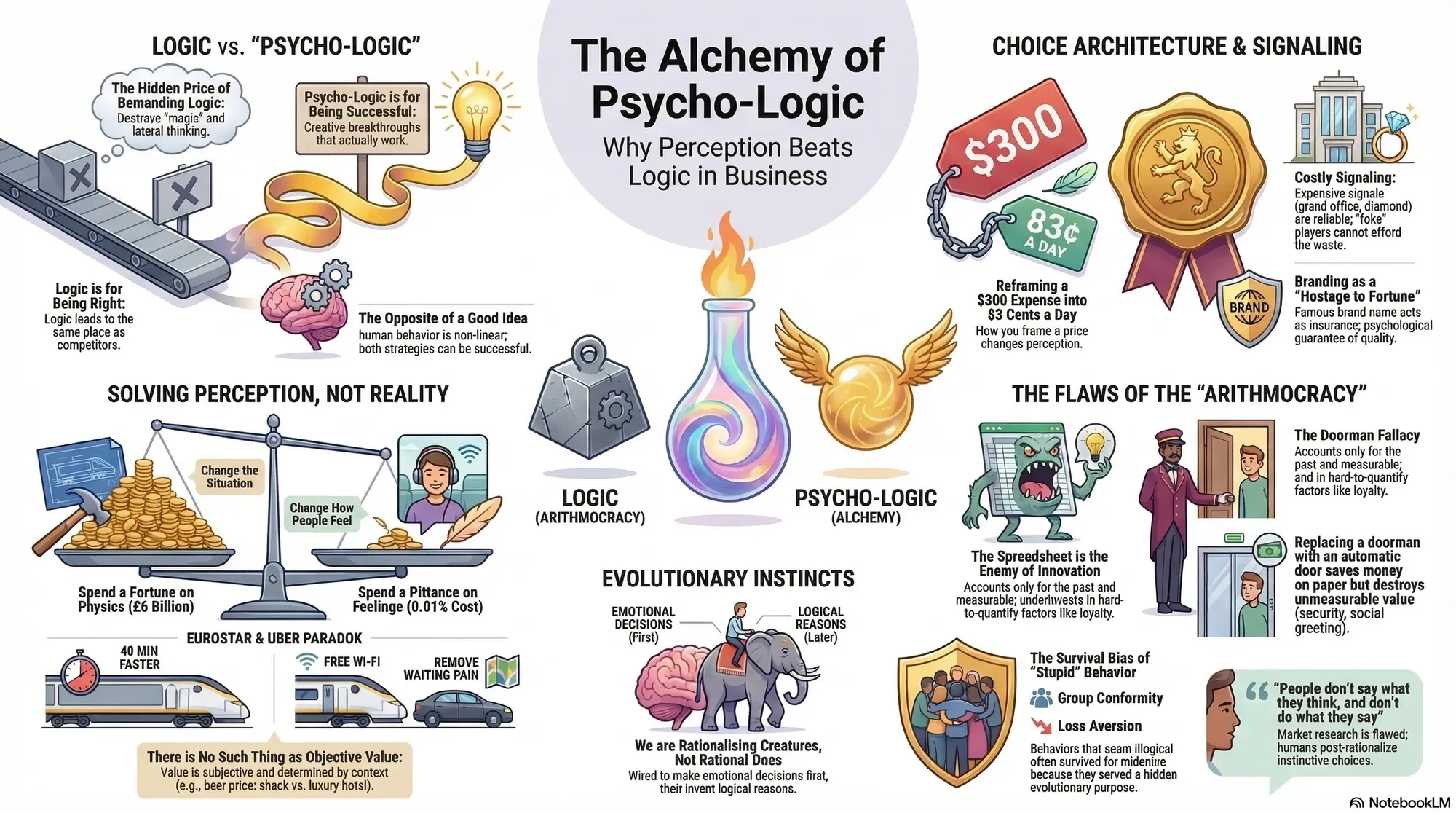 Visual summary of operating lessons from Rory Sutherland.