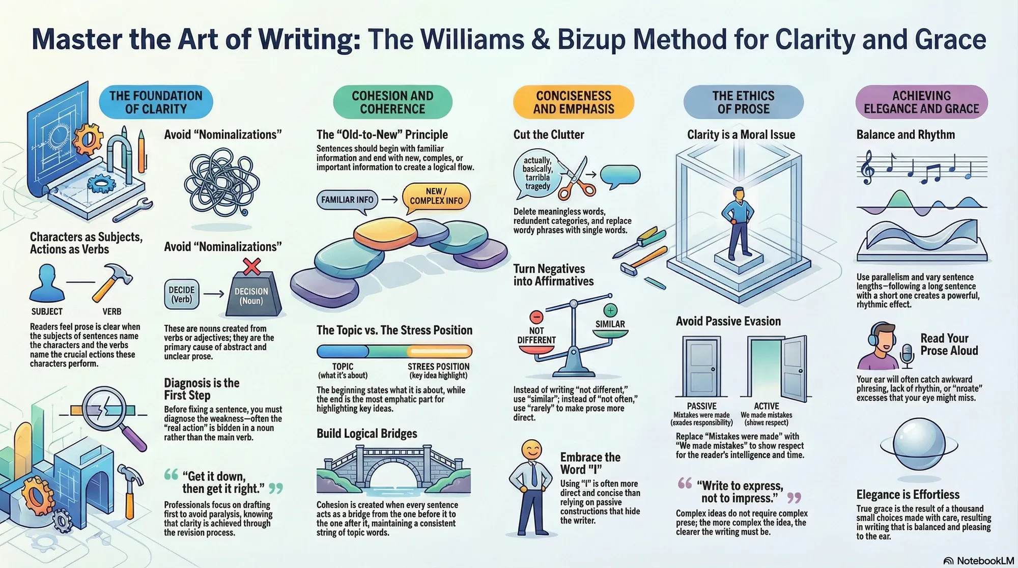 Visual summary of operating lessons from Joseph M. Williams & Joseph Bizup.